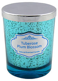 Aromakerze im türkisen Glas, tuberose & plum blossom, H: 10cm, D: 8cm