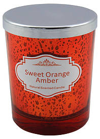 Aromakerze im orangenen Glas, sweet orange & amber, H: 10cm, D: 8cm