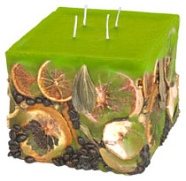 Candle cuboid Potpourri Fruechte (fruits) lime green