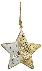 Metal pendant Star with Reindeer, creme/gold, 9.5cm