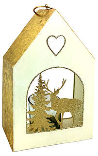 Teal light box Reindeer, creme/gold, 19x12.5cm