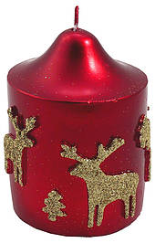 Kerzenzylinder rot mit goldenen Rentieren
