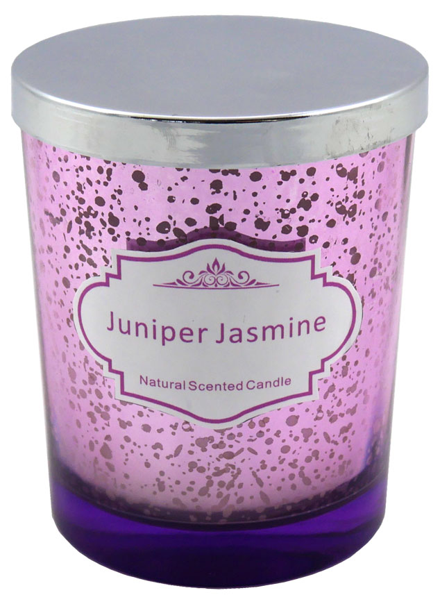 Aromakerze im lila Glas, juniper jasmine, H: 10cm, D: 8cm, 