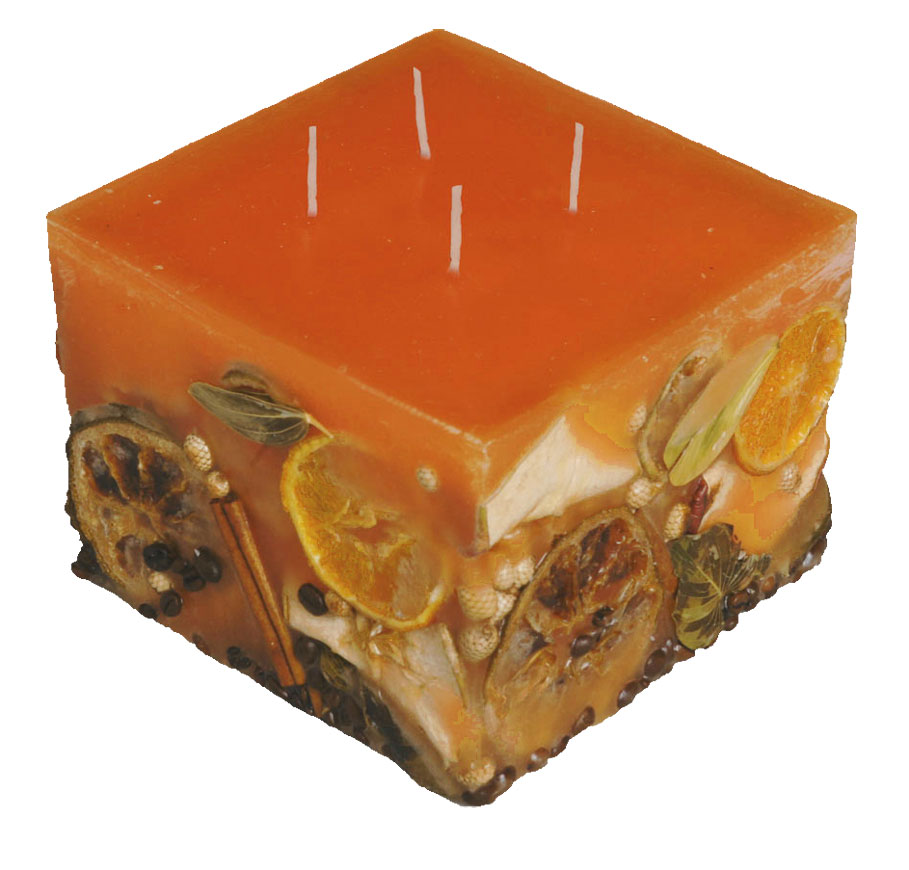 Candle cuboid Potpourri Fruechte (fruits) orange, 