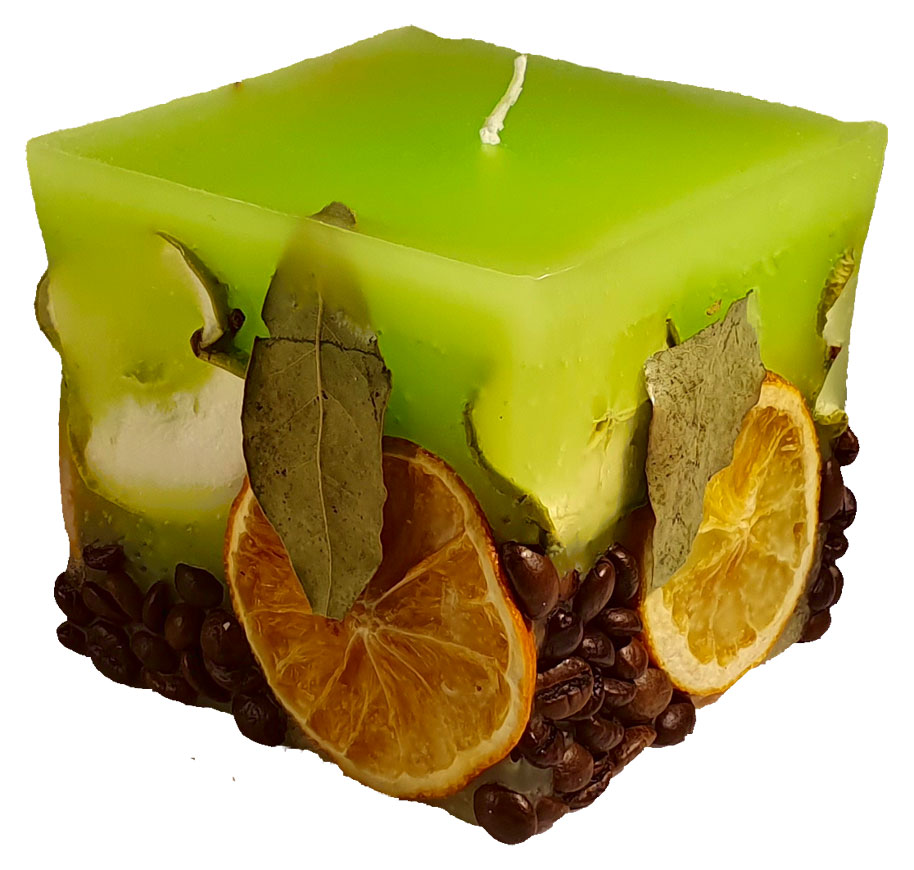Candle cuboid Potpourri Fruechte (fruits) lime green, 