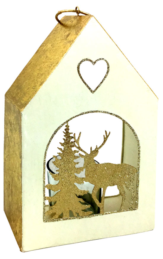 Teal light box Reindeer, creme/gold, 19x12.5cm, 