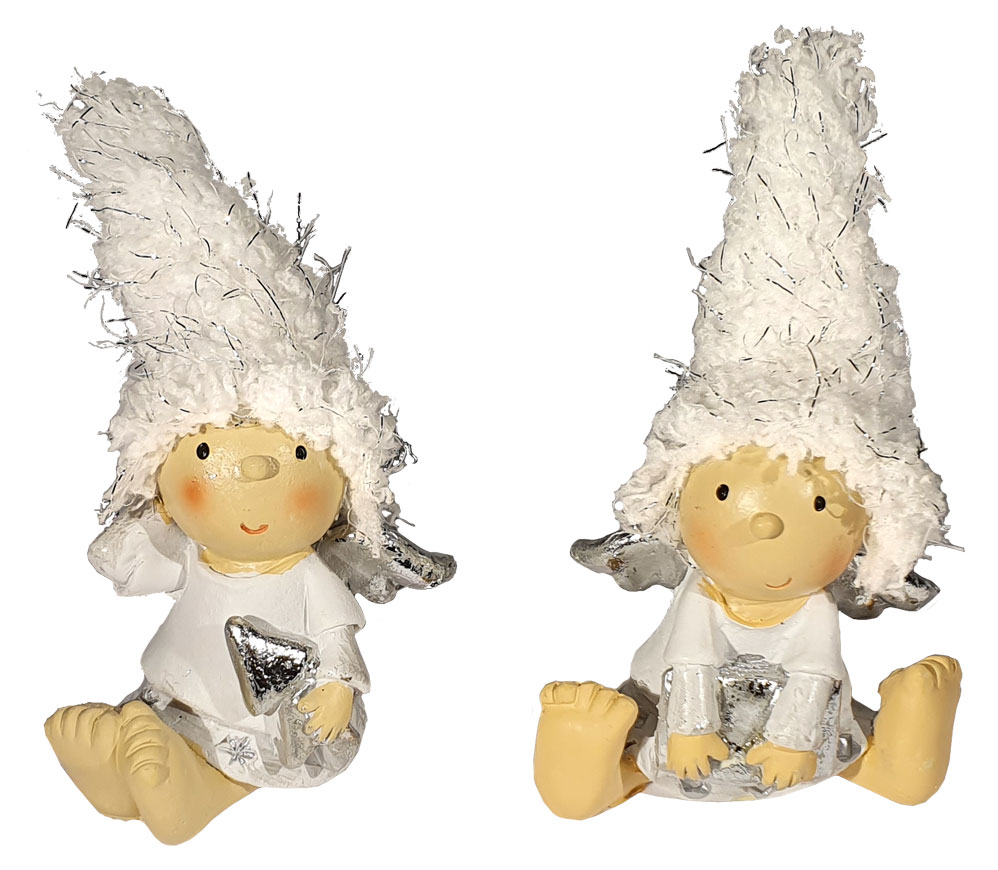 Couple of angels sitting, with hat, 