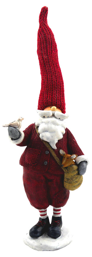 Father Christmas standing with Bird and deer, red 12cm, 