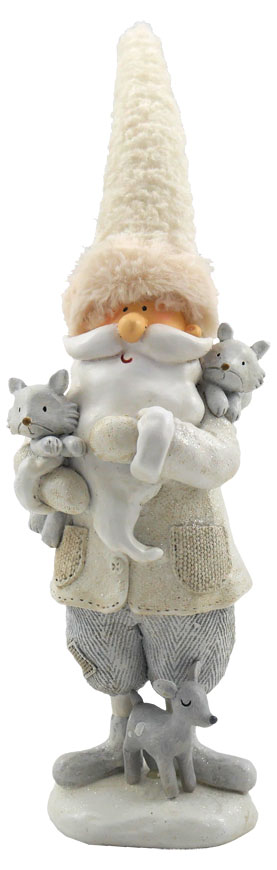 Father Christmas standing with Foxes and deer, white 30cm, 