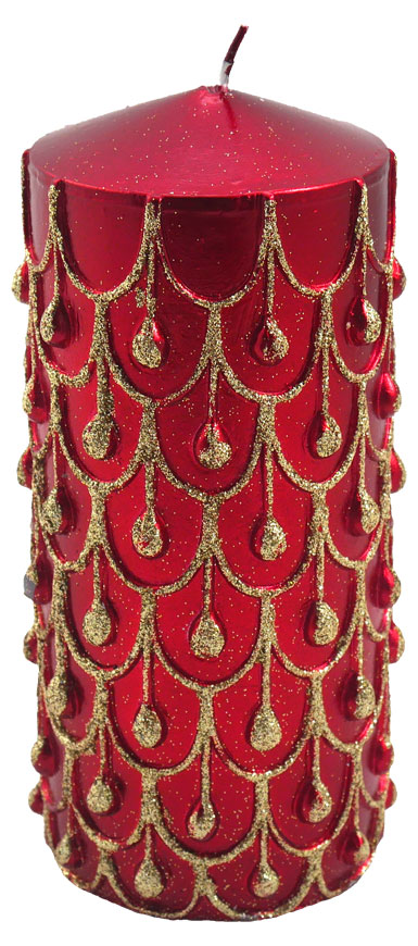 Candle cylinder red with golden chains, 